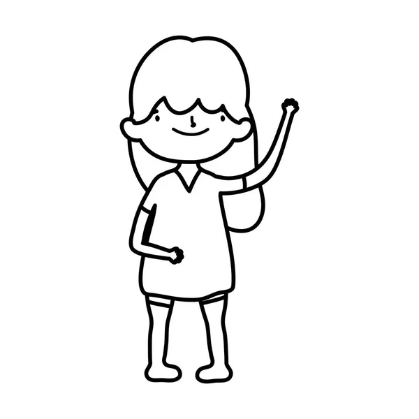 Linda chica pequeña feliz personaje dibujos animados línea gruesa. — Archivo Imágenes Vectoriales