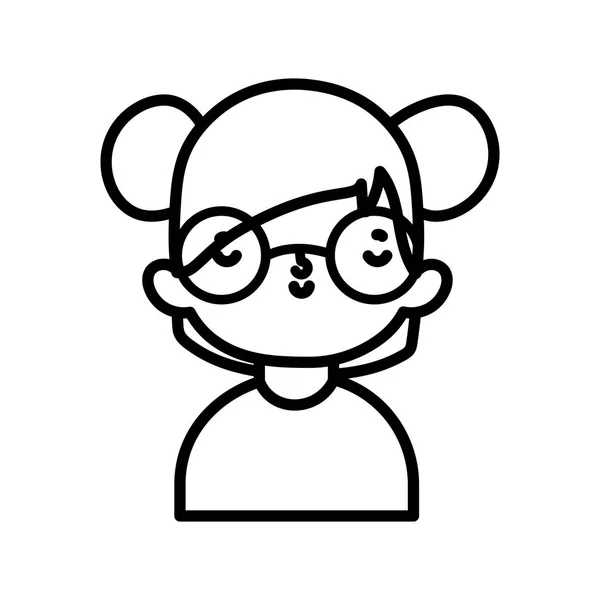 Cute little girl happy cartoon character portrait thick line — Vettoriale Stock