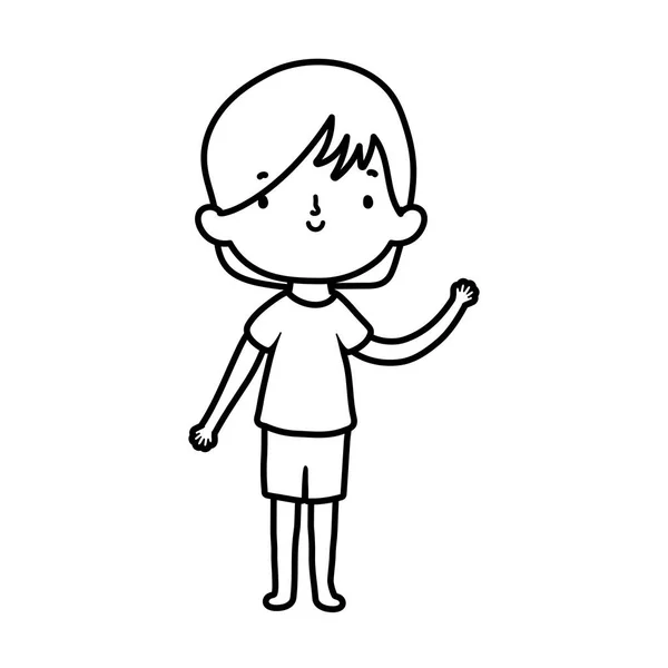 Cute little boy cartoon character design thick line — ストックベクタ