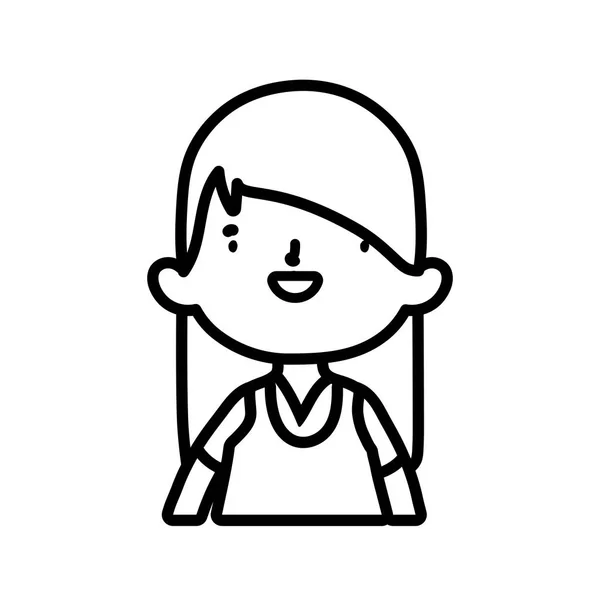 Niedliches kleines Mädchen glücklich Cartoon-Figur dicke Linie — Stockvektor