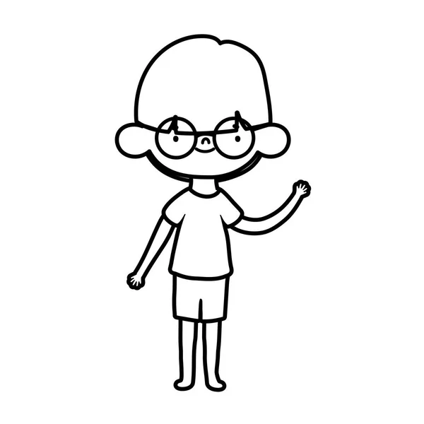 Милий маленький хлопчик мультфільм персонаж дизайн товста лінія — стоковий вектор