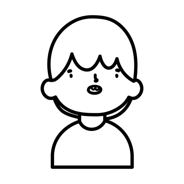 Mignon petit garçon dessin animé portrait de personnage ligne épaisse — Image vectorielle