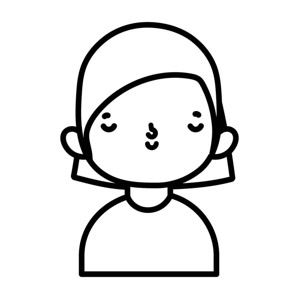 Roztomilý malý chlapec kreslený charakter portrét tlustá čára — Stockový vektor