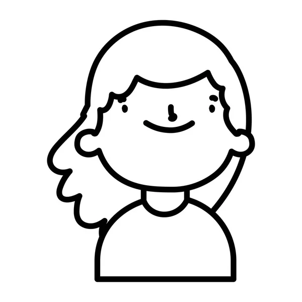 Mignonne petite fille heureuse personnage de bande dessinée épaisse ligne — Image vectorielle