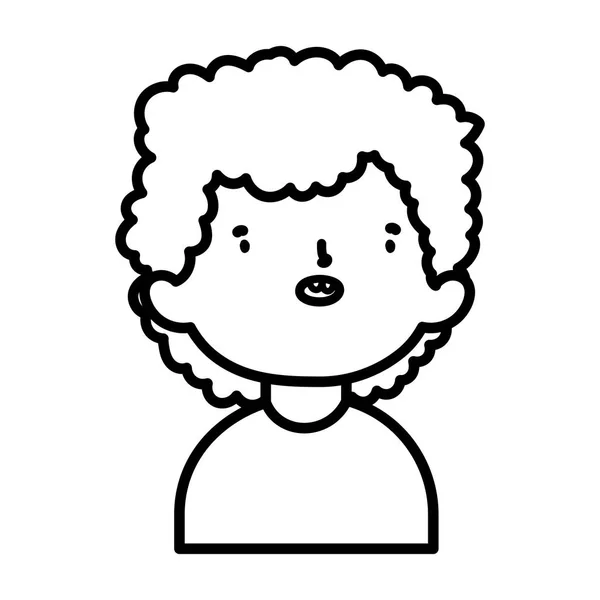 Mignon petit garçon dessin animé portrait de personnage ligne épaisse — Image vectorielle