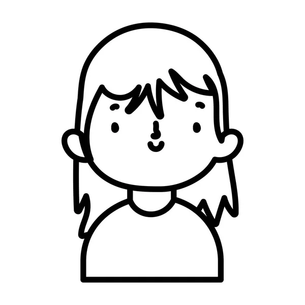 Мила маленька дівчинка щасливий мультиплікаційний персонаж товста лінія — стоковий вектор