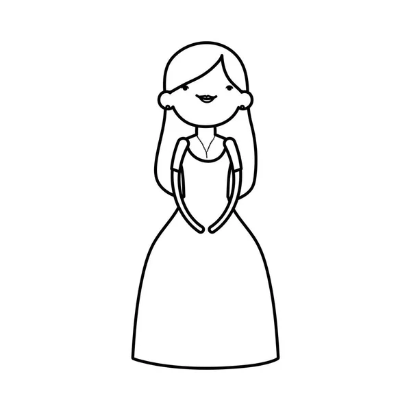 Wedding bride woman elegant dress cartoon character thick line — Image vectorielle