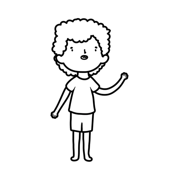 Милий маленький хлопчик мультфільм персонаж дизайн товста лінія — стоковий вектор