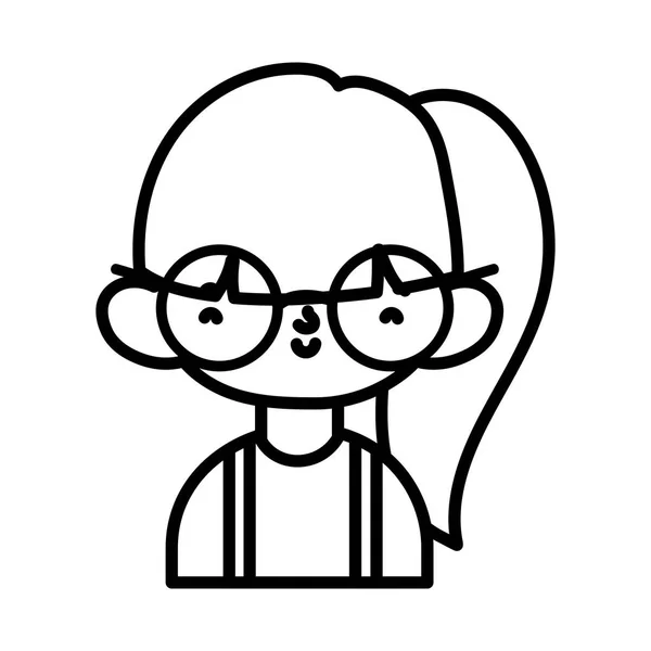 Cute little girl happy cartoon character portrait thick line — ストックベクタ