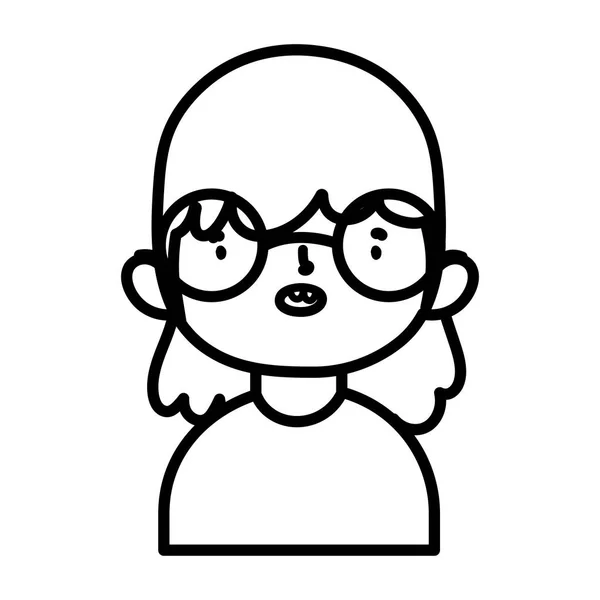 Linda chica pequeña feliz personaje dibujos animados línea gruesa. — Vector de stock