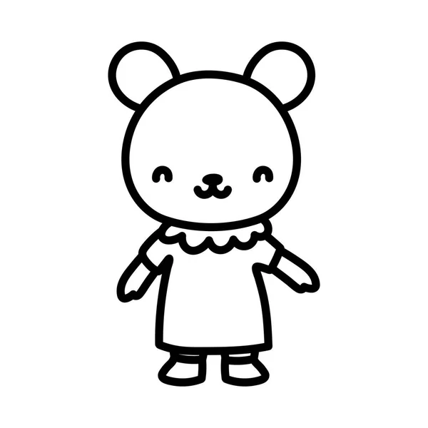 Милий жіночий ведмідь з сукнею мультиплікаційний характер стиль лінії — стоковий вектор