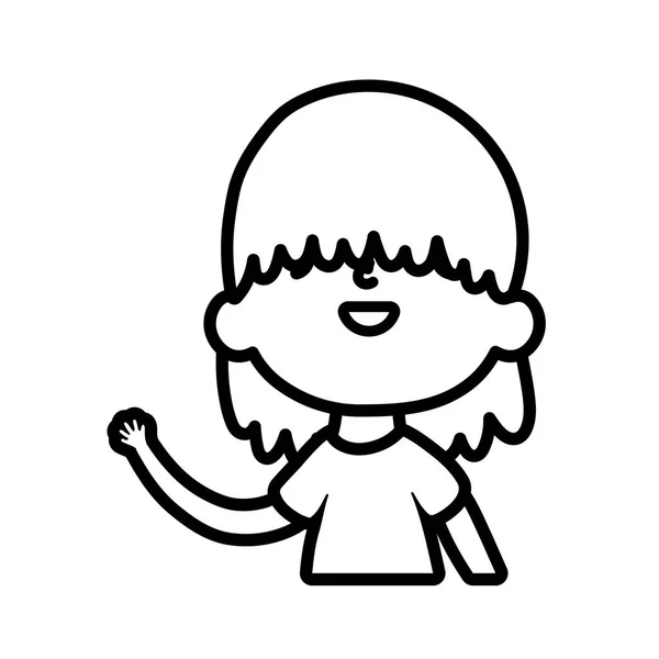 Carino piccolo ragazzo cartone animato personaggio ritratto spessa linea — Vettoriale Stock