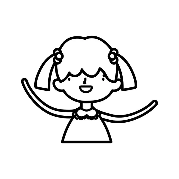 Roztomilý holčička šťastný karikatura znak tlustá čára — Stockový vektor