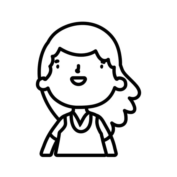 Linda chica pequeña feliz personaje dibujos animados línea gruesa. — Archivo Imágenes Vectoriales