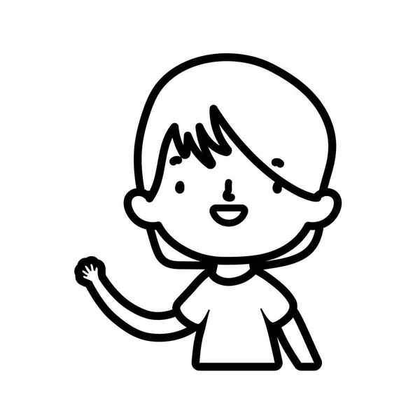 Aranyos kisfiú rajzfilm karakter portré vastag vonal — Stock Vector