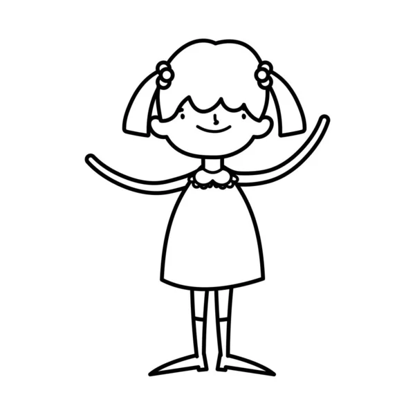 かわいい女の子幸せな漫画のキャラクター太い線 — ストックベクタ