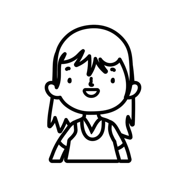 Linda chica pequeña feliz personaje dibujos animados línea gruesa. — Vector de stock