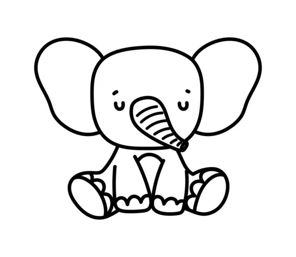 Cute elephant sitting animal wildlife cartoon line style — Stockvector