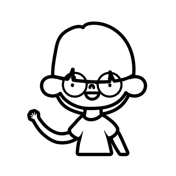 Carino piccolo ragazzo cartone animato personaggio ritratto spessa linea — Vettoriale Stock