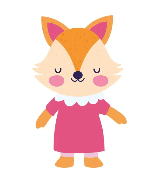 Cute female fox with dress cartoon character — Διανυσματικό Αρχείο