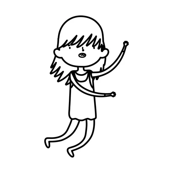 Söt liten flicka glad tecknad karaktär tjock linje — Stock vektor
