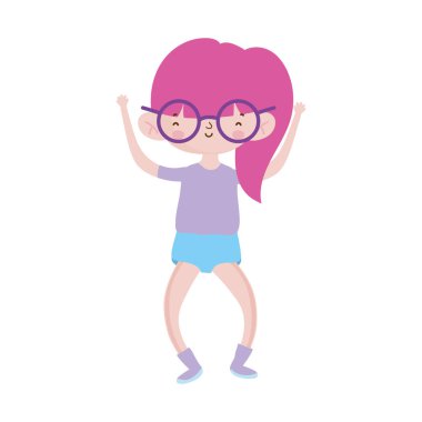 cute little girl happy with glasses cartoon character
