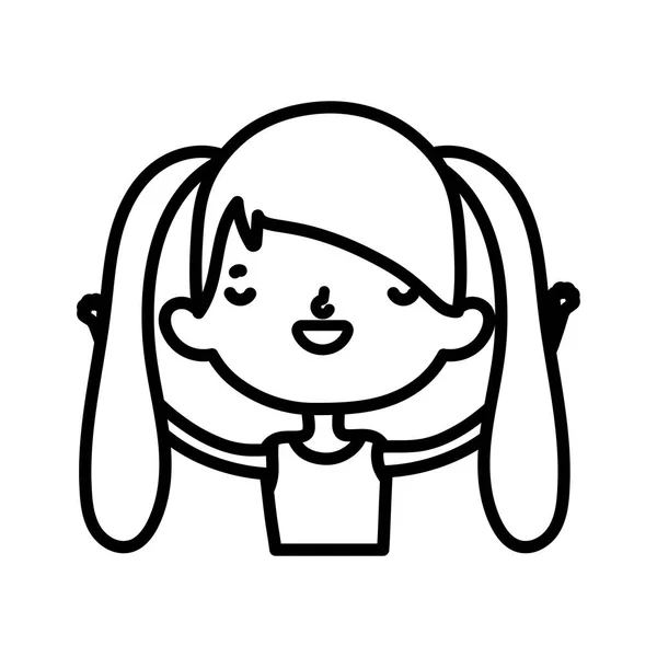 Roztomilý holčička šťastný karikatura znak tlustá čára — Stockový vektor