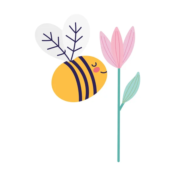 Flying bee flower leaf foliage decoration nature — Διανυσματικό Αρχείο