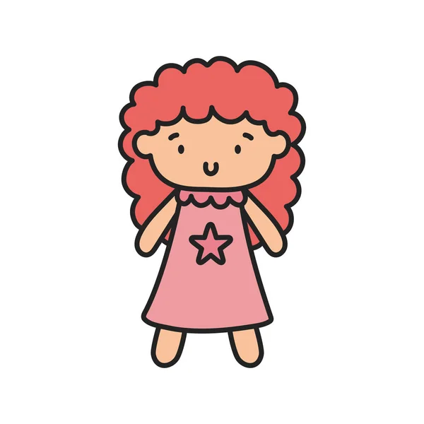 Kids toy, cute doll with pink dress — Vetor de Stock