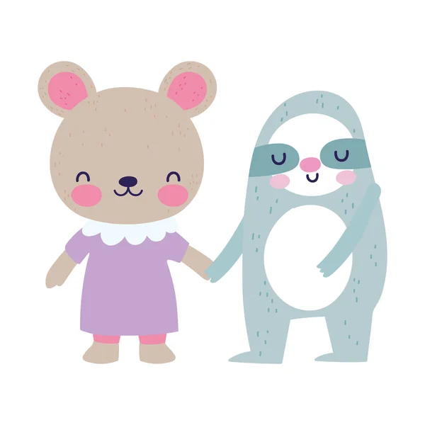 Baby shower cute mały niedźwiedź i lenistwo kreskówka — Wektor stockowy