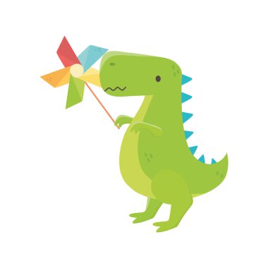 kids toy, green dinosaur with pinwheel toys