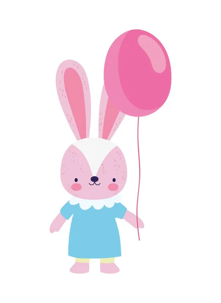 Baby shower female rabbit with dress and balloon celebration — Stock Vector