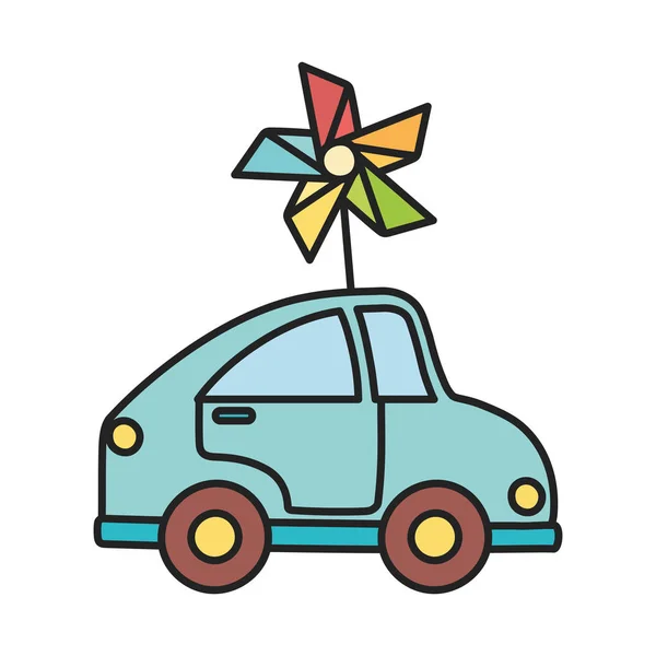 Juguete infantil, coche azul plástico y juguetes de rueda — Vector de stock