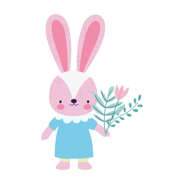 Baby shower female rabbit with dress and flowers decoration — Stockvector