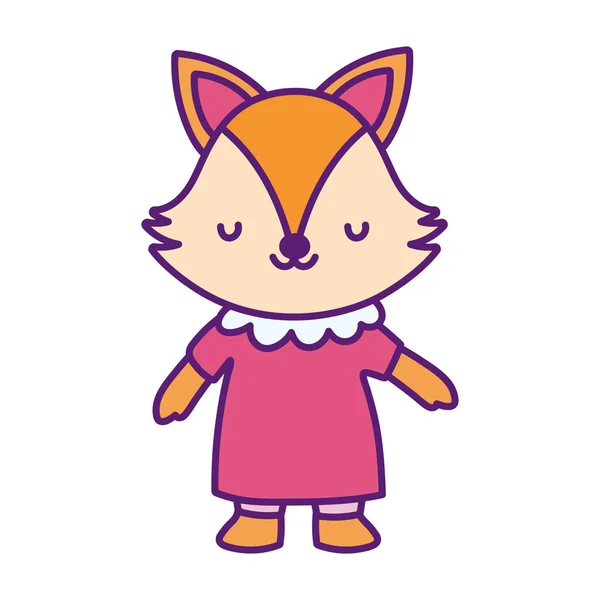 Cute female fox with dress cartoon character — Διανυσματικό Αρχείο