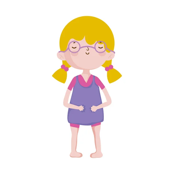 Мила маленька дівчинка щасливий мультиплікаційний персонаж — стоковий вектор