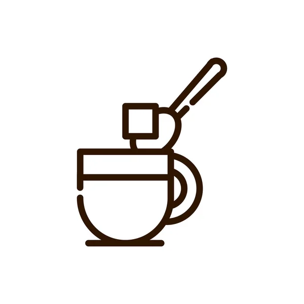 Xícara de chá e colher de beber design linha freh — Vetor de Stock