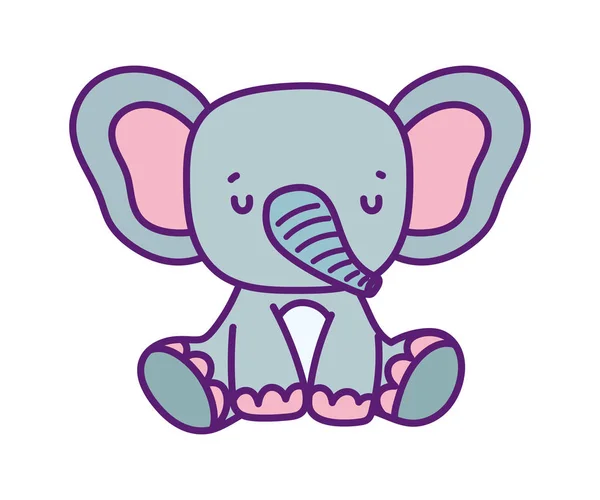 Cute elephant sitting animal wildlife cartoon — ストックベクタ