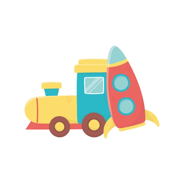 Kids toy, train wagon and plastic rocket toys — Stockový vektor
