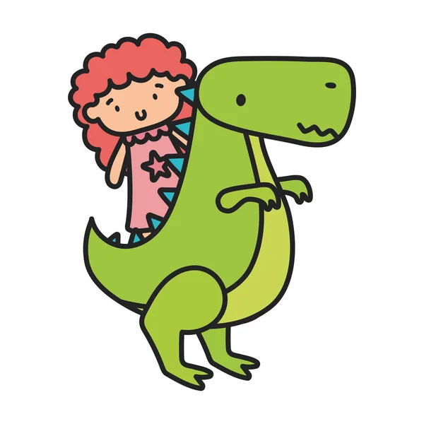 Kids toy, green dinosaur and little doll toys — Stock Vector