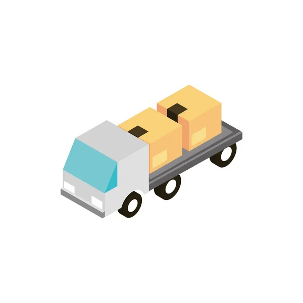 Truck cardboard boxes delivery transport vehicle isometric icon — стоковый вектор