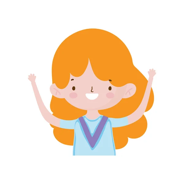 Linda chica pequeña feliz personaje de dibujos animados retrato — Vector de stock