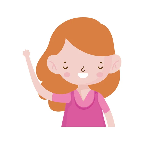 Linda chica pequeña feliz personaje de dibujos animados retrato — Vector de stock