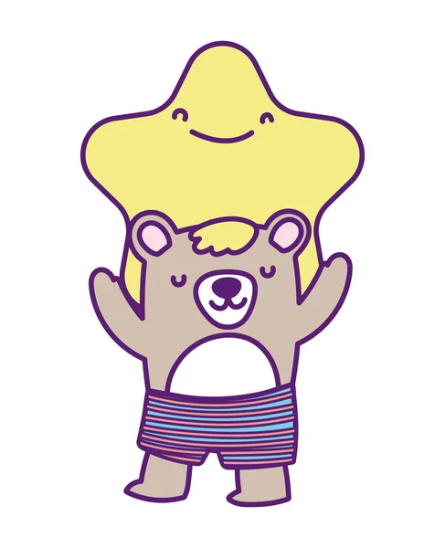 Baby shower cute bear and star cartoon — Stock Vector