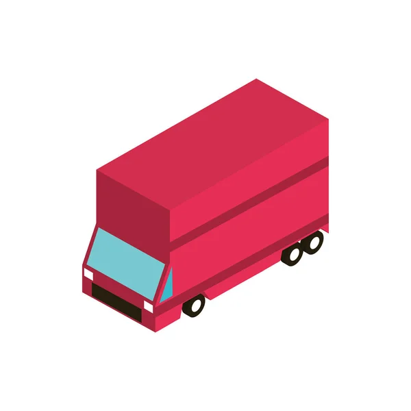 Red truck shipping transport vehicle isometric icon - Stok Vektor