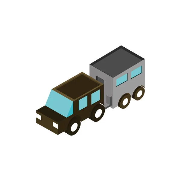 Suv with trailer transport vehicle isometric icon — Stock Vector