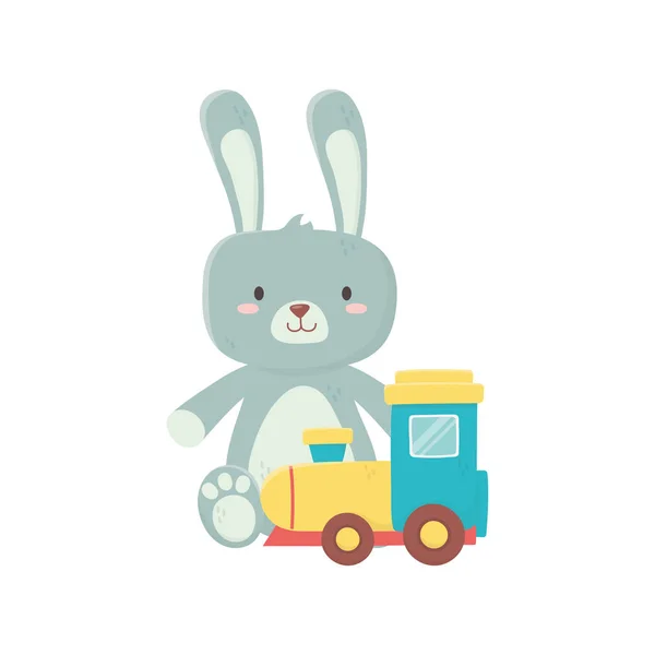 Juguete infantil, conejo lindo y juguetes de vagón de tren — Archivo Imágenes Vectoriales