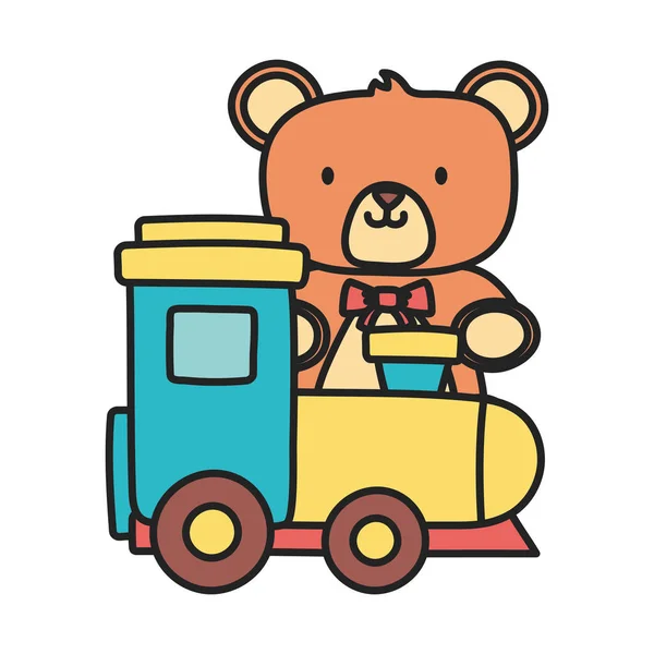 Juguete infantil, oso teddy y juguetes de tren de plástico — Archivo Imágenes Vectoriales