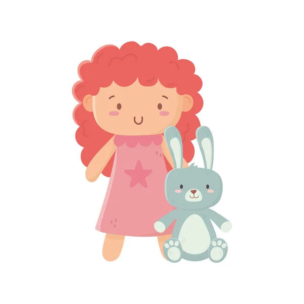 Jouets pour enfants, jolies petites poupées et jouets pour lapins — Image vectorielle