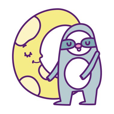 Bebek partisi şirin tembel hayvan ve yarım ay çizgi filmi